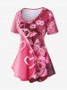 Plus Size Flower Heart Printed Short Sleeves Valentines Tee -  