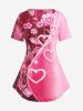 Plus Size Flower Heart Printed Short Sleeves Valentines Tee -  