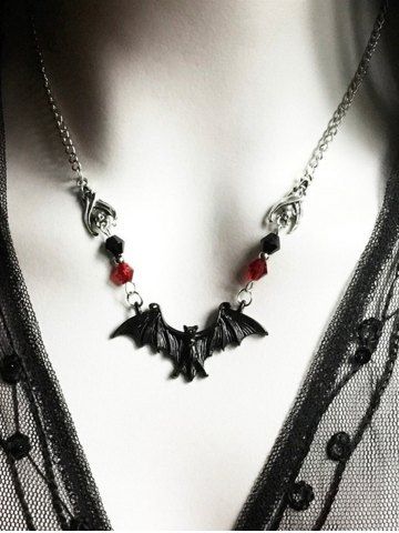 Gothic Bat Pattern Pendant Necklace - BLACK