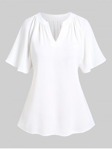 Plus Size V Notched Raglan Sleeves Solid Blouse - WHITE - M