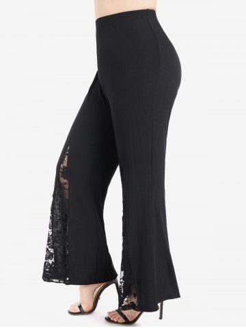 Plus Size Lace Panel Pull On Flare Pants