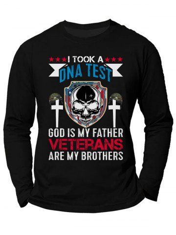 Skull Cross Star Slogan Print Graphic Long Sleeve T-shirt - BLACK - 3XL