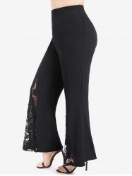 Plus Size Lace Panel Pull On Flare Pants -  