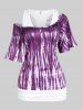 Plus Size Tie Dye Skew Neck Racerback Top Set and Ripped Capri Jeans Summer Outfit -  