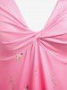 T-shirt Tordu Plongeant à Imprimé Fleuri en Couleur Ombrée de Grande Taille - Rose clair 4X