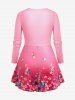 T-shirt Tordu Plongeant à Imprimé Fleuri en Couleur Ombrée de Grande Taille - Rose clair 1X
