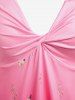 T-shirt Tordu Plongeant à Imprimé Fleuri en Couleur Ombrée de Grande Taille - Rose clair 2X