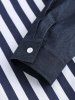Striped Pattern Denim Spliced Long Sleeves Shirt -  