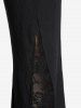 Plus Size Lace Panel Pull On Flare Pants -  