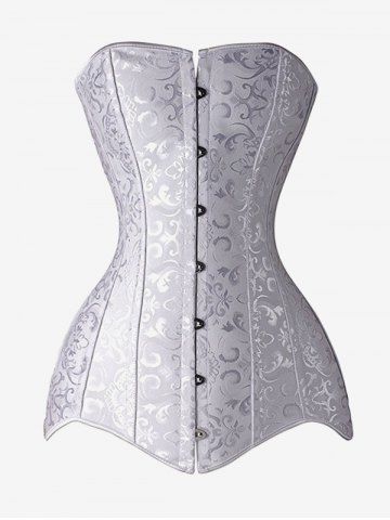 Gothic Lace-up Boning Hourglass Body Shaper Brocade Corset - WHITE - 2XL