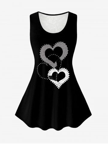 Top Sin Mangas de Talla Grande con Estampado de Corazón - BLACK - 1X | US 14-16