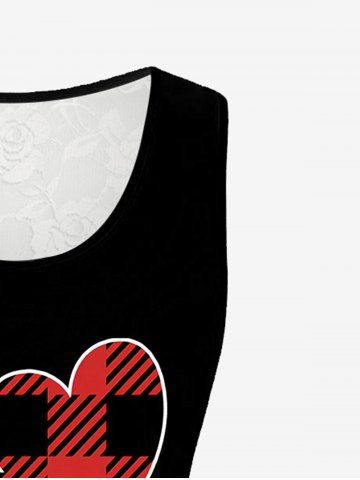 Plus Size Lace Panel Valentines Plaid Love Graphic Tank Top
