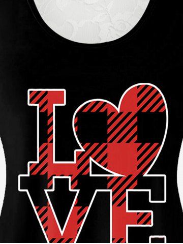 Plus Size Lace Panel Valentines Plaid Love Graphic Tank Top