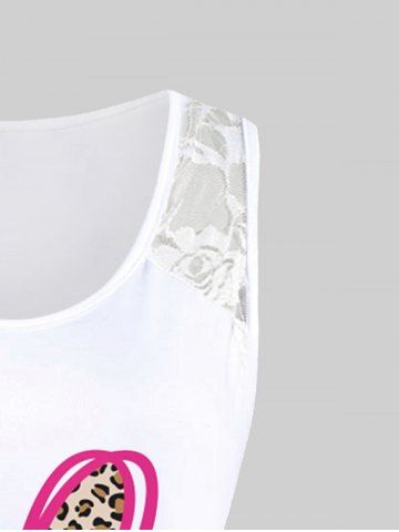 Plus Size Valentines Heart Leopard Printed Tank Top with Lace