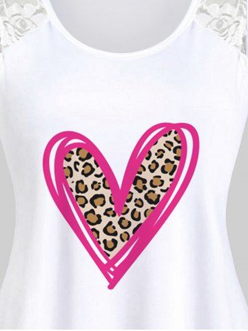 Plus Size Valentines Heart Leopard Printed Tank Top with Lace