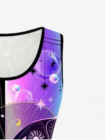 Plus Size Lace Panel Bubbles Butterfly Printed Tank Top