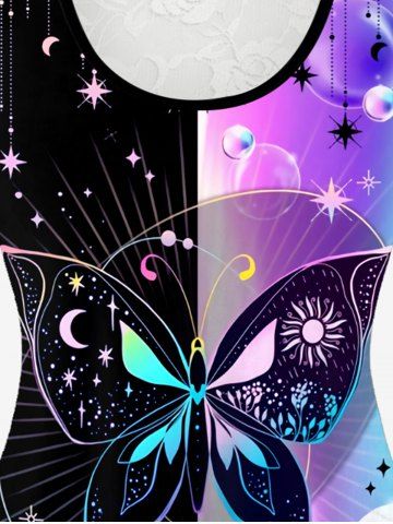 Plus Size Lace Panel Bubbles Butterfly Printed Tank Top