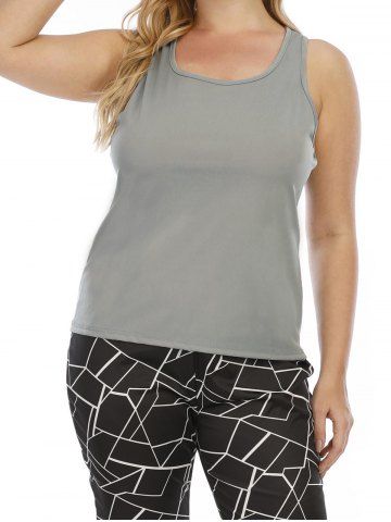 Plus Size Geometric Cut Out Plain Color Casual Tank Top - LIGHT GRAY - 1XL