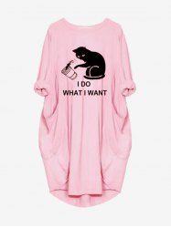 Plus Size I DO WHAT I WANT Cat Graphic Patch Pocket Tee Dress -  