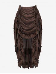 Gothic Layered Ruffles Cinched Ruched High Low Maxi Skirt -  