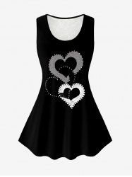 Plus Size Valentines Heart Printed Lace Panel Tank Top -  