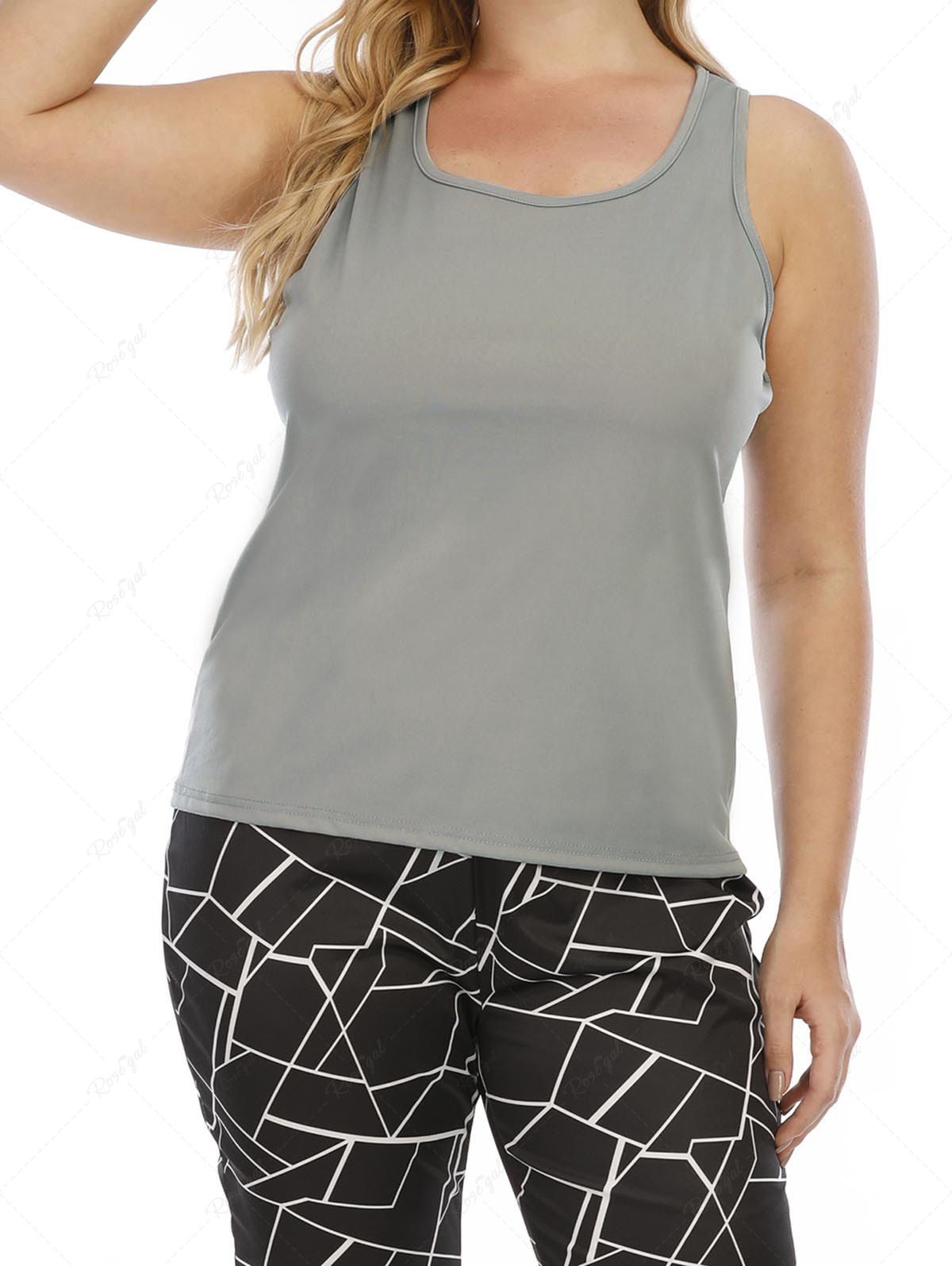 Affordable Plus Size Geometric Cut Out Plain Color Casual Tank Top  