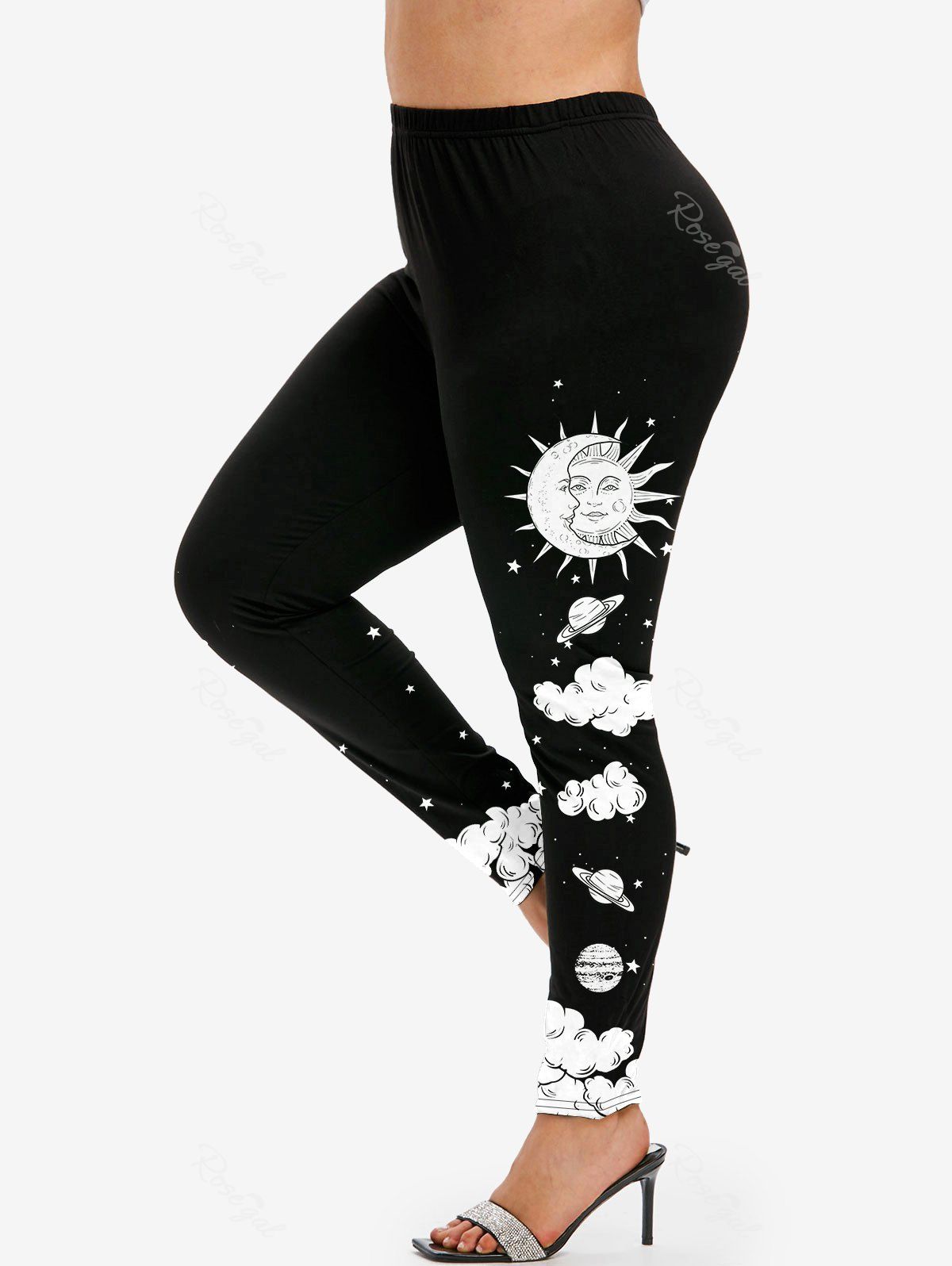 Fashion Plus Size Sun Moon Galaxy Printed Skinny Leggings  