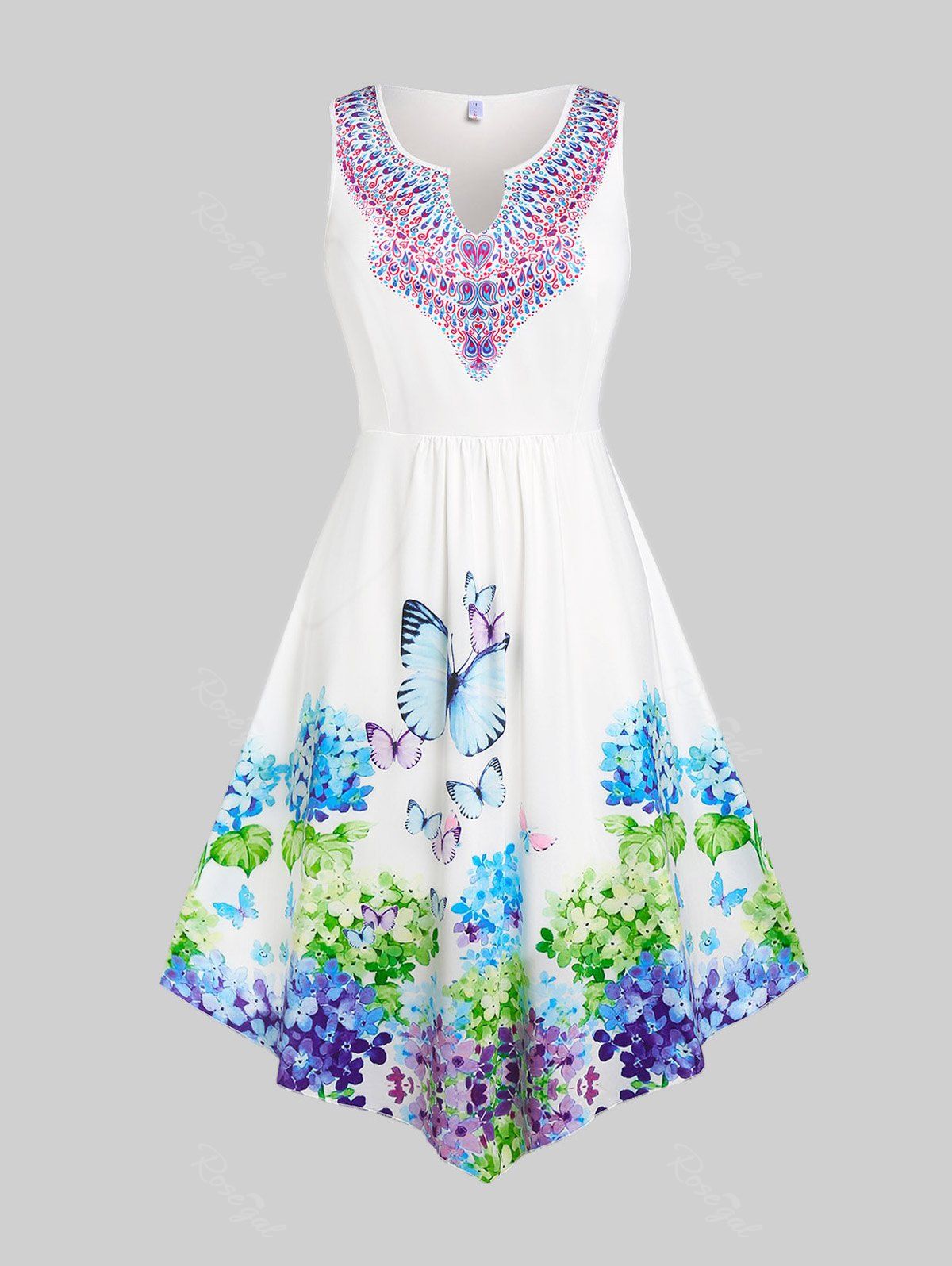 Sale Plus Size & Curve Floral Butterfly Print Asymmetric Dress  
