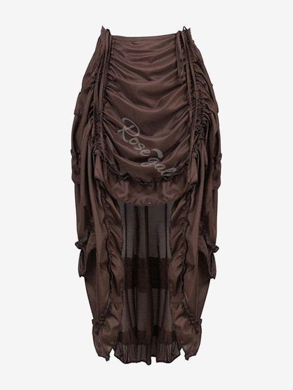 Trendy Gothic Layered Ruffles Cinched Ruched High Low Maxi Skirt  