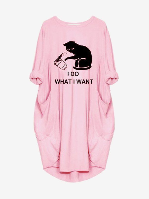 Buy Plus Size I DO WHAT I WANT Cat Graphic Patch Pocket Tee Dress  