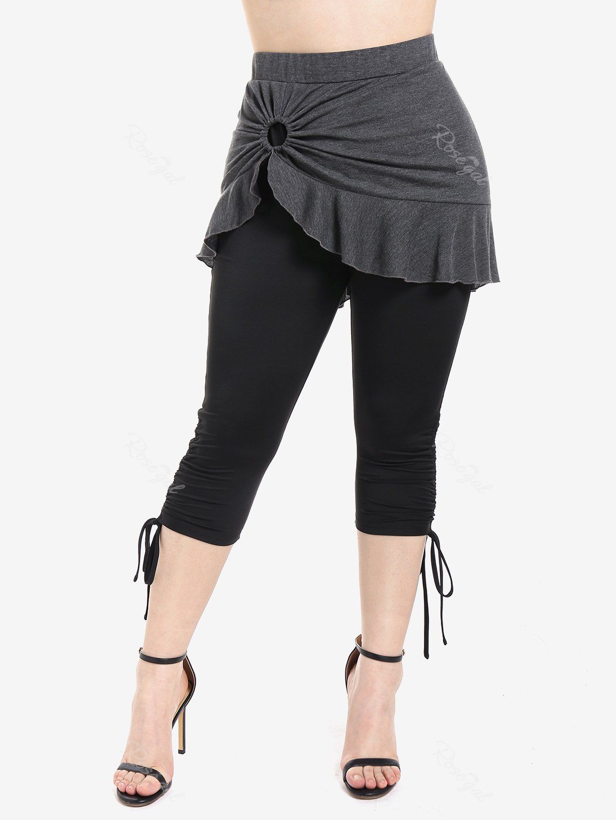 Discount Plus Size Cinched Ruched Flounce Pull On Skirted Capri Pants  