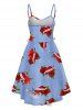 Valentine's Day Heart Rose Print Faux Denim 3D Print Lace Up High Low Dress -  