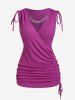Plus Size Chain Panel Lace-up Ruched Surplice Tank Top -  