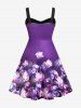 Plus Size Lace Up Watercolor Flower Printed Backless A Line Dress -  