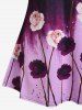 Plus Size Flower Print Lace Insert T Shirt -  