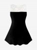 Plus Size Lace Panel Bubbles Butterfly Printed Tank Top -  