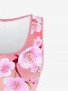 Plus Size Ombre Sakura Flower Printed Tank Dress -  
