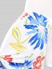 Chemisier Mouchoir Fleur Imprimée à Manches Bouffantes de Grande Taille avec Nœud Papillon - Bleu L | US 12