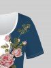 T-Shirt à Imprimé Roses et avec Demi Grande-Taille - Bleu profond 5x | US 30-32