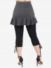 Pantalon Capri Plissé de Grande Taille à Volants - Noir 2X | US 18-20
