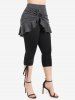 Plus Size Cinched Ruched Flounce Pull On Skirted Capri Pants -  