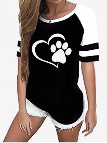 Plus Size Claw Heart Print Raglan Sleeve T-shirt - BLACK - XL
