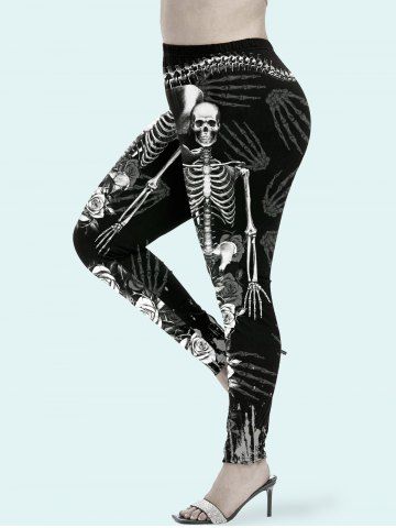 Legging à Imprimé Gothique Rose Squelette Partout
