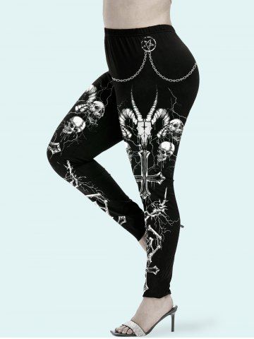 Legging Gothique à Imprimé Crâne et Croix - BLACK - S | US 8