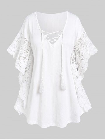 Kaftan de Talla Grande con Encaje de Borla - WHITE - L | US 12