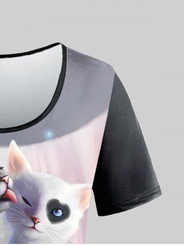 Plus Size Valentines Cats Heart Printed Short Sleeves Tee