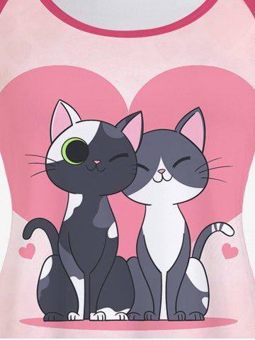 Plus Size Valentines Cats Heart Printed Raglan Sleeves Tee