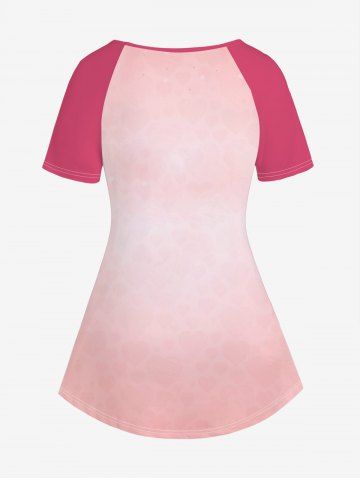 Plus Size Valentines Cats Heart Printed Raglan Sleeves Tee