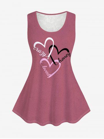 Plus Size Heart Letters Lace Panel Valentines Tank Top - LIGHT PINK - 1X | US 14-16