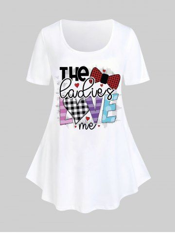 Plus Size Letters Plaid Heart Printed Valentines Graphic Tee - WHITE - L | US 12